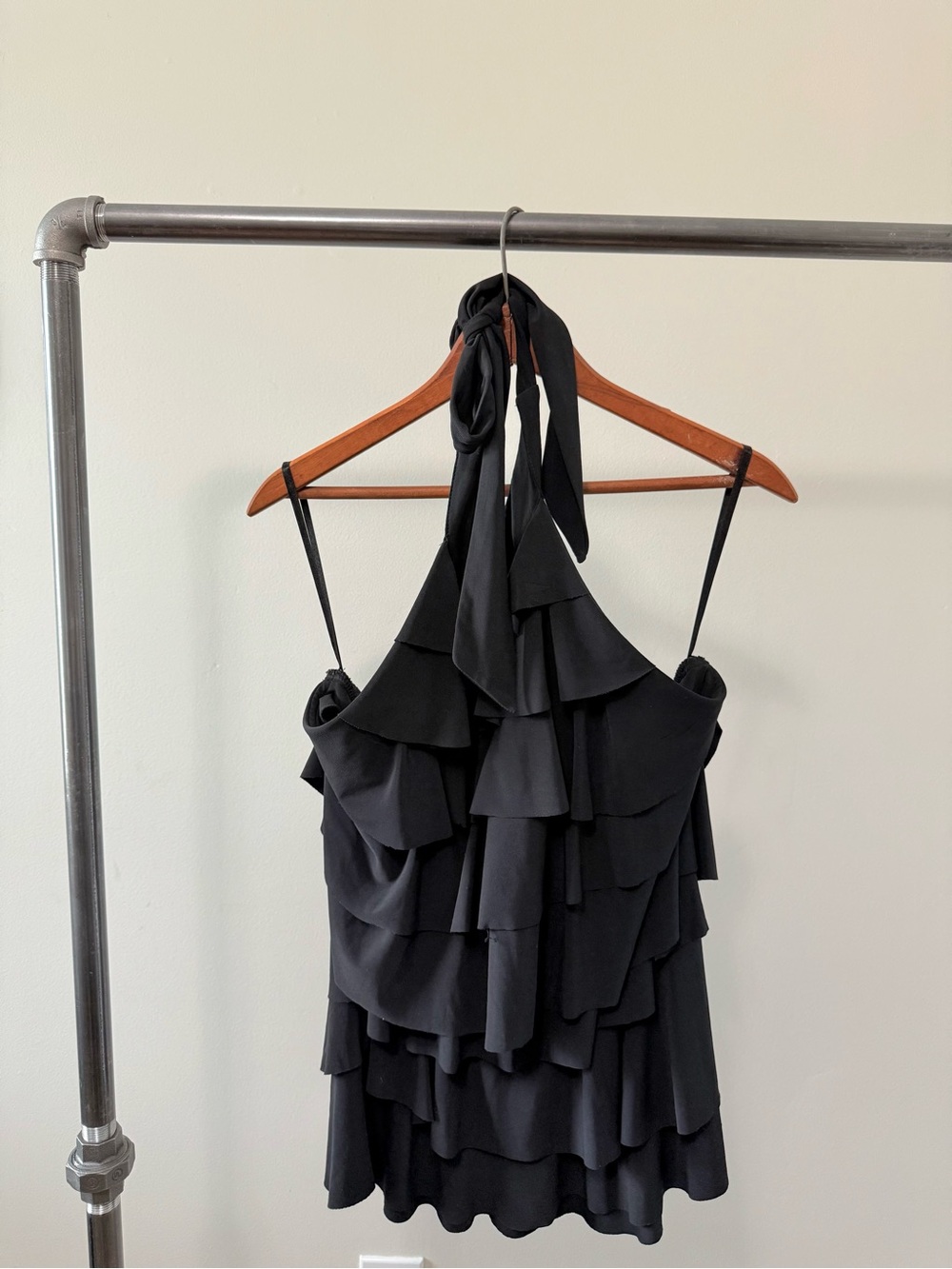 White House Black Market Black Ruffle Halter Top